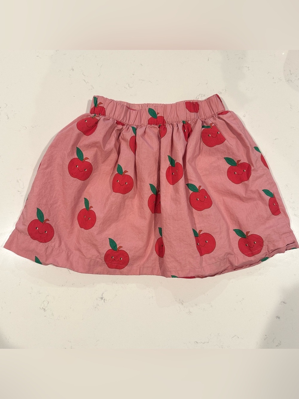 Girls Mini Boden Button Through Twirly Skirt Almond Pink Apples Size 6-7